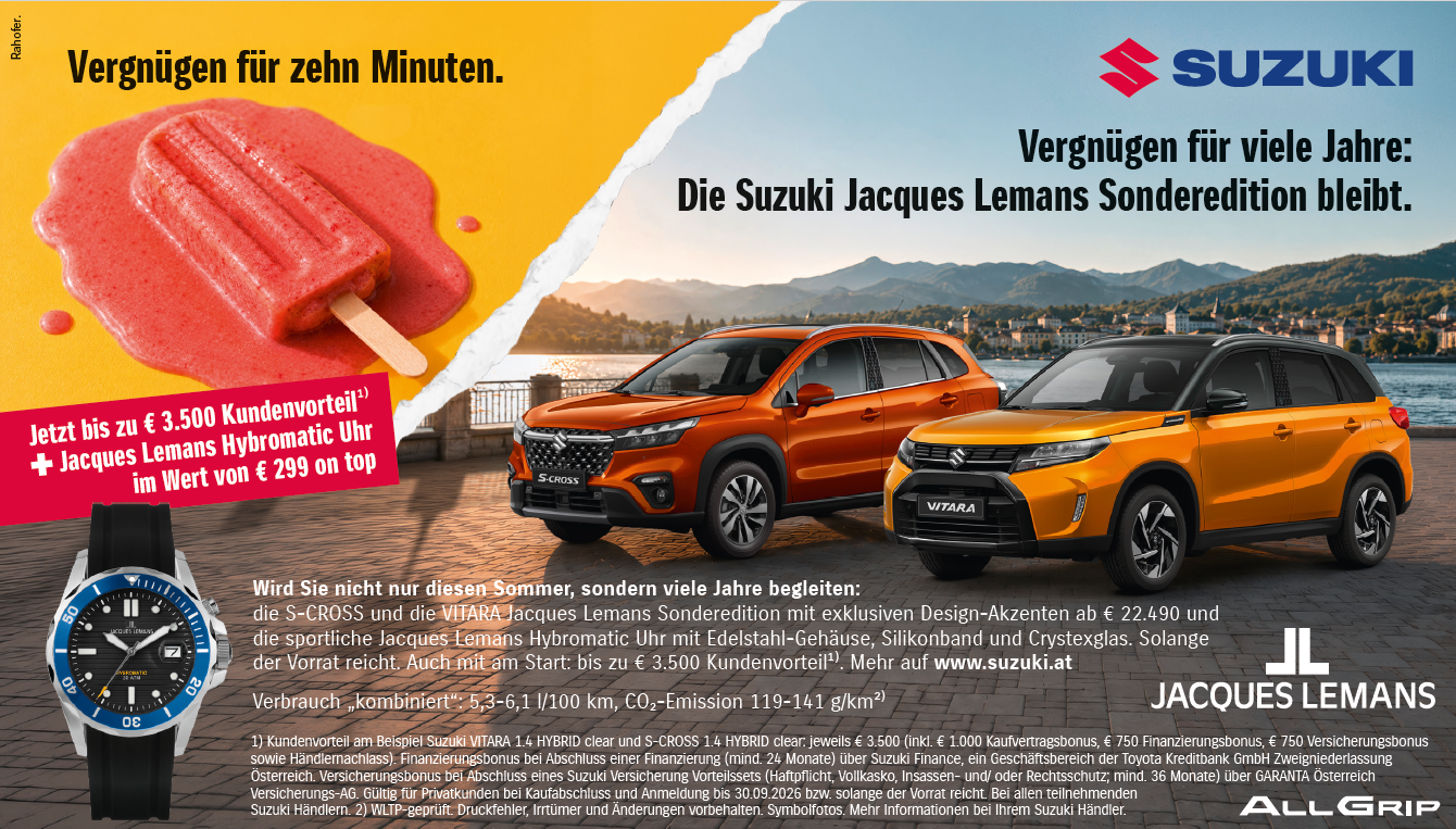 bis zu € 3.500,- Kundenvorteil und Jacques Lemans Uhr sichern | bis zu € 3.600,- Sommerbonus bei e Vitara